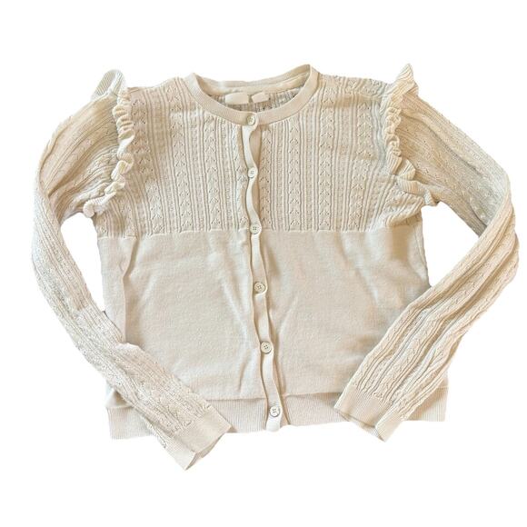 Gap Kids White Cardigan Sweater Shoulder Ruffle Girl’s Size Medium (8) - Picture 1 of 10